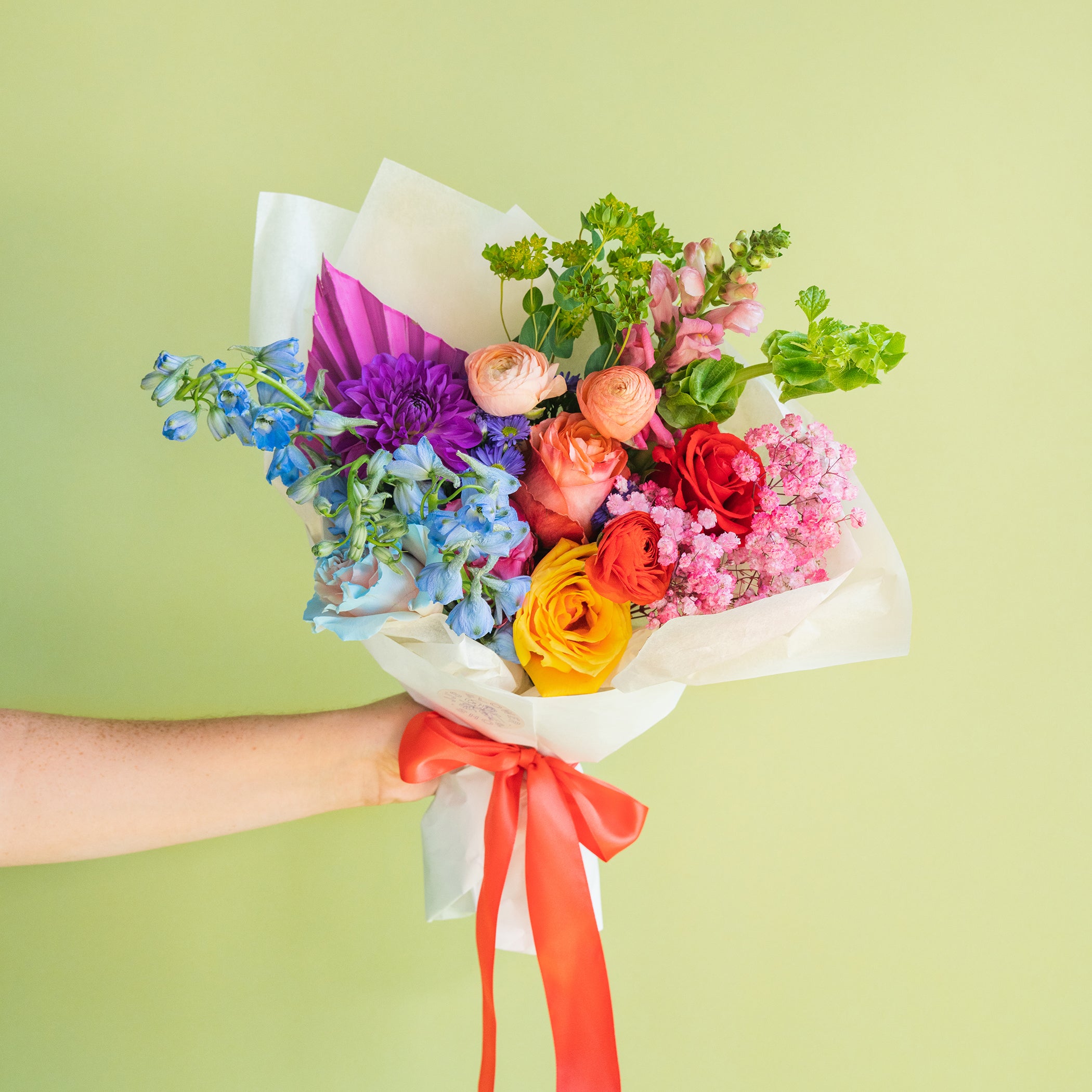 Rainbow Wrapped Bouquet – JJ's Flower Shop