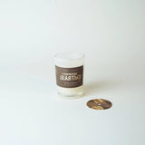 Candle with a label on a white background