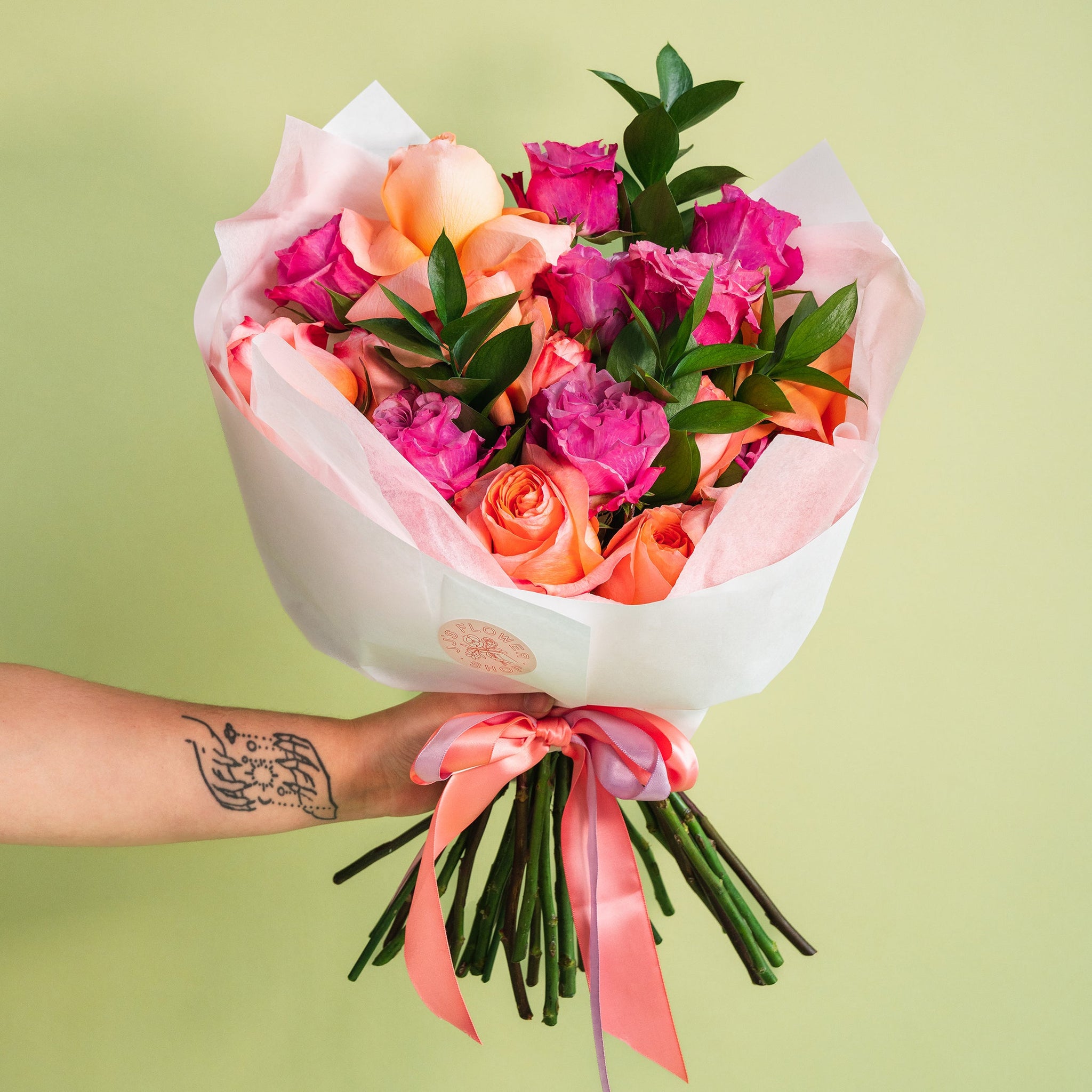 double fresh flower bouquet wrap